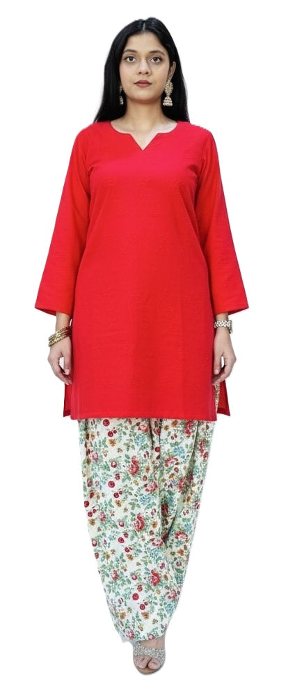 Pakistani Red Chikankari Kurta with Floral Farshi Shalwar