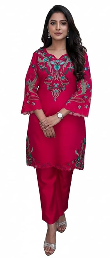 Premium Red Pakistani Cord Set |  Magenta | Vetican Silk