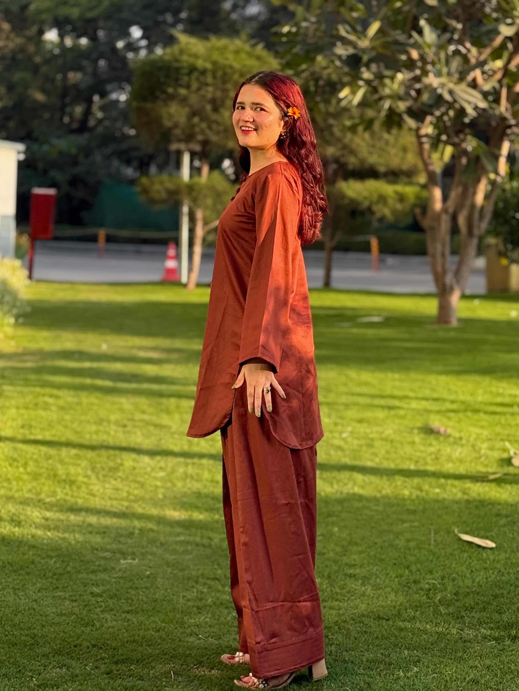 Farshi Suit – Cotton Satin – Brown Mocha | Elegant Festive & Casual Wear Set