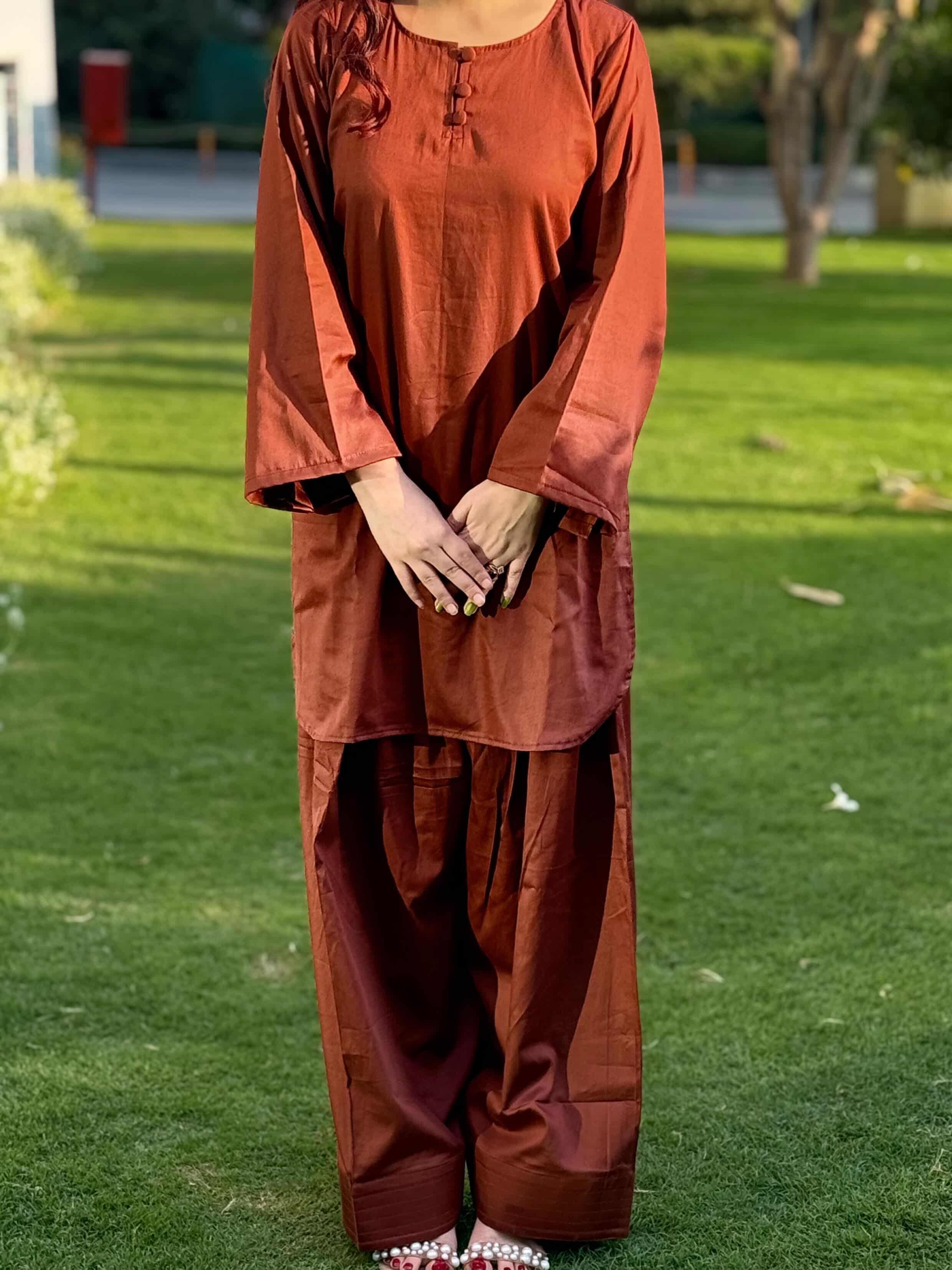 Farshi Suit – Cotton Satin – Brown Mocha | Elegant Festive & Casual Wear Set