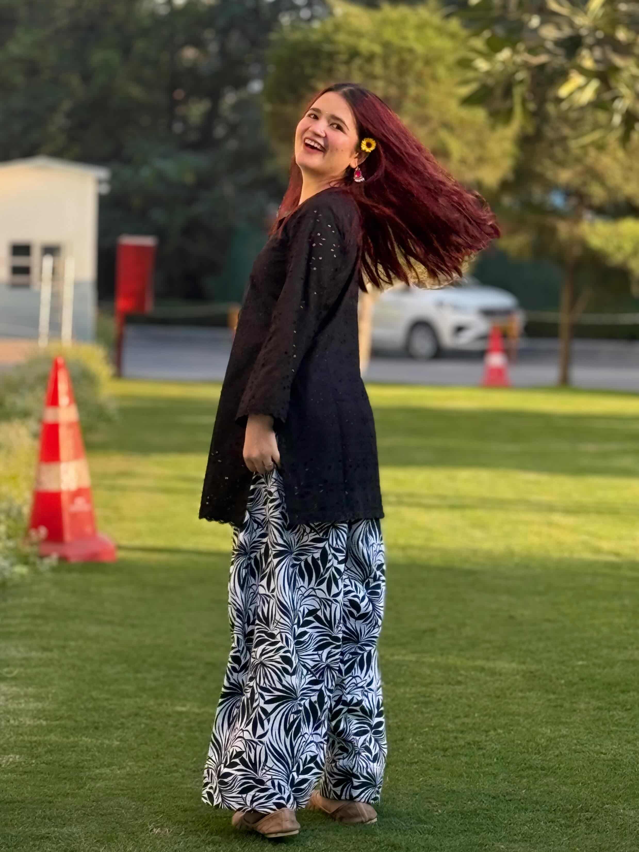 🖤 Farshi Suit – Black Hakoba Cotton Kurta with Printed Poplin Cotton Bottom