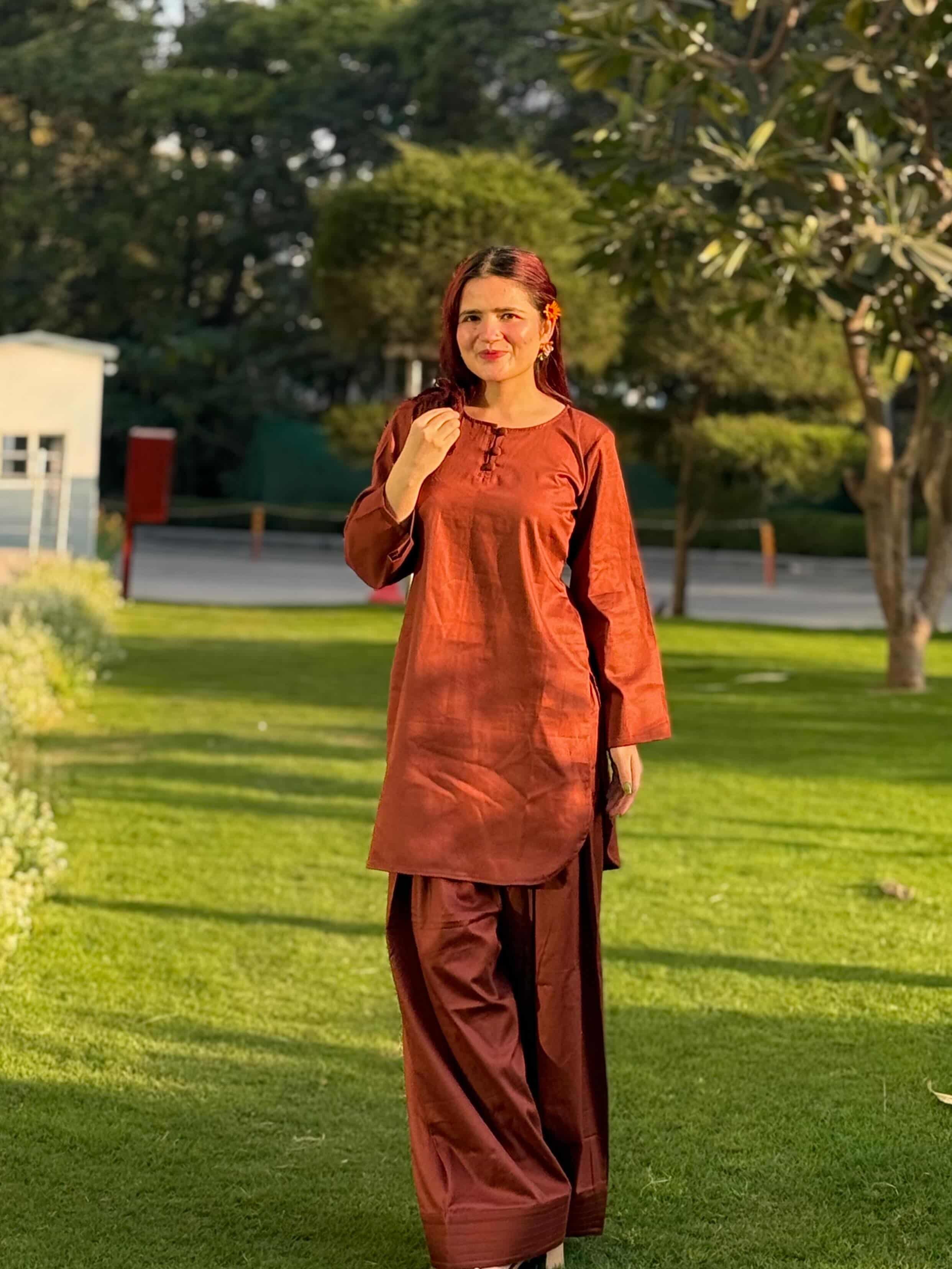 Farshi Suit – Cotton Satin – Brown Mocha | Elegant Festive & Casual Wear Set