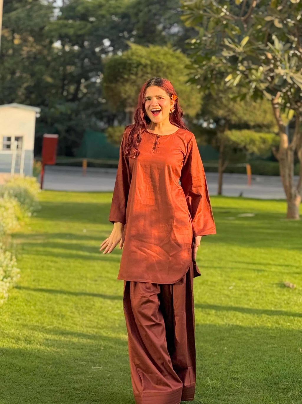 Farshi Suit – Cotton Satin – Brown Mocha | Elegant Festive & Casual Wear Set