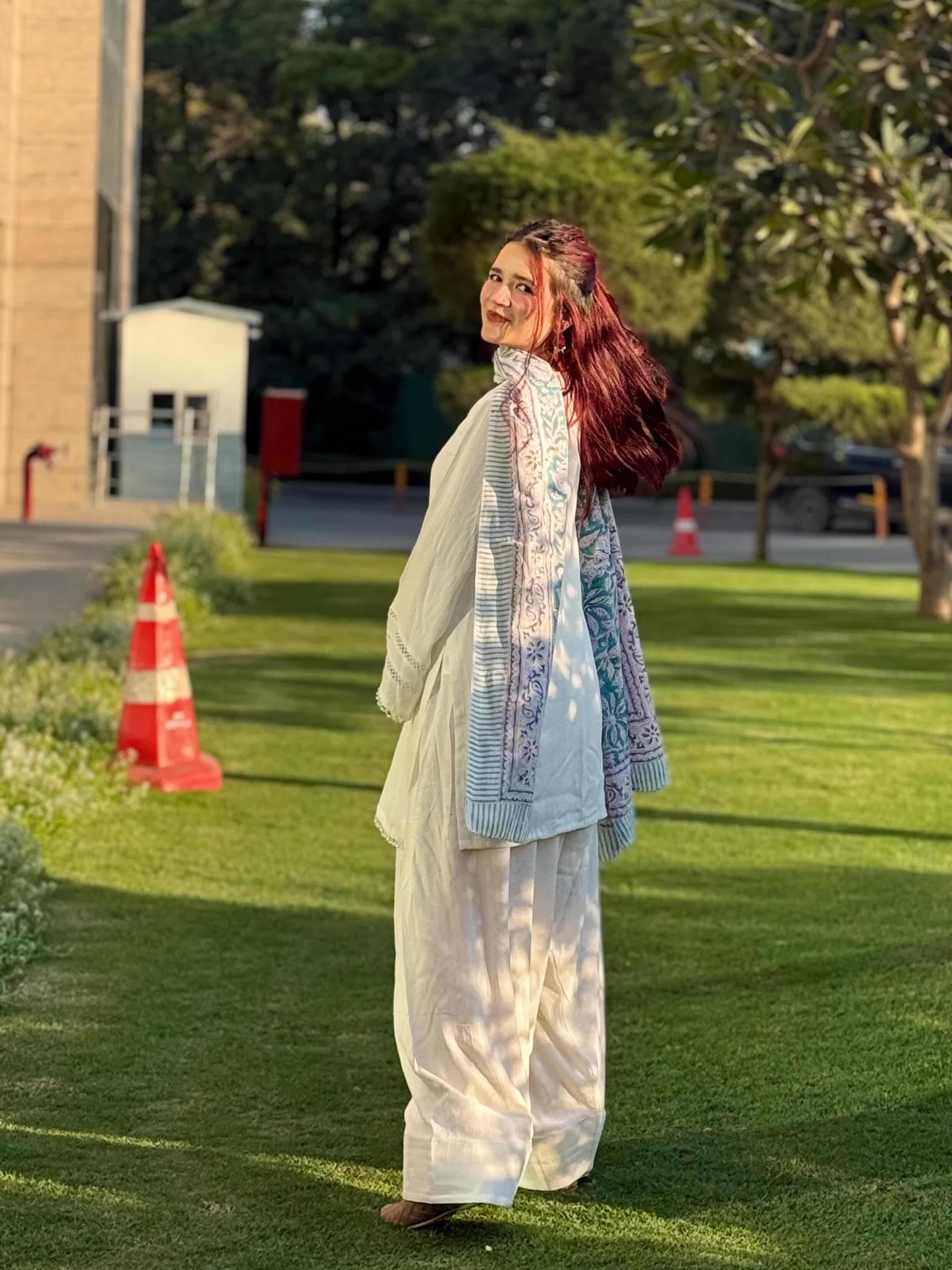 Off-White Lace Work Farshi Suit with Cotton Dupatta