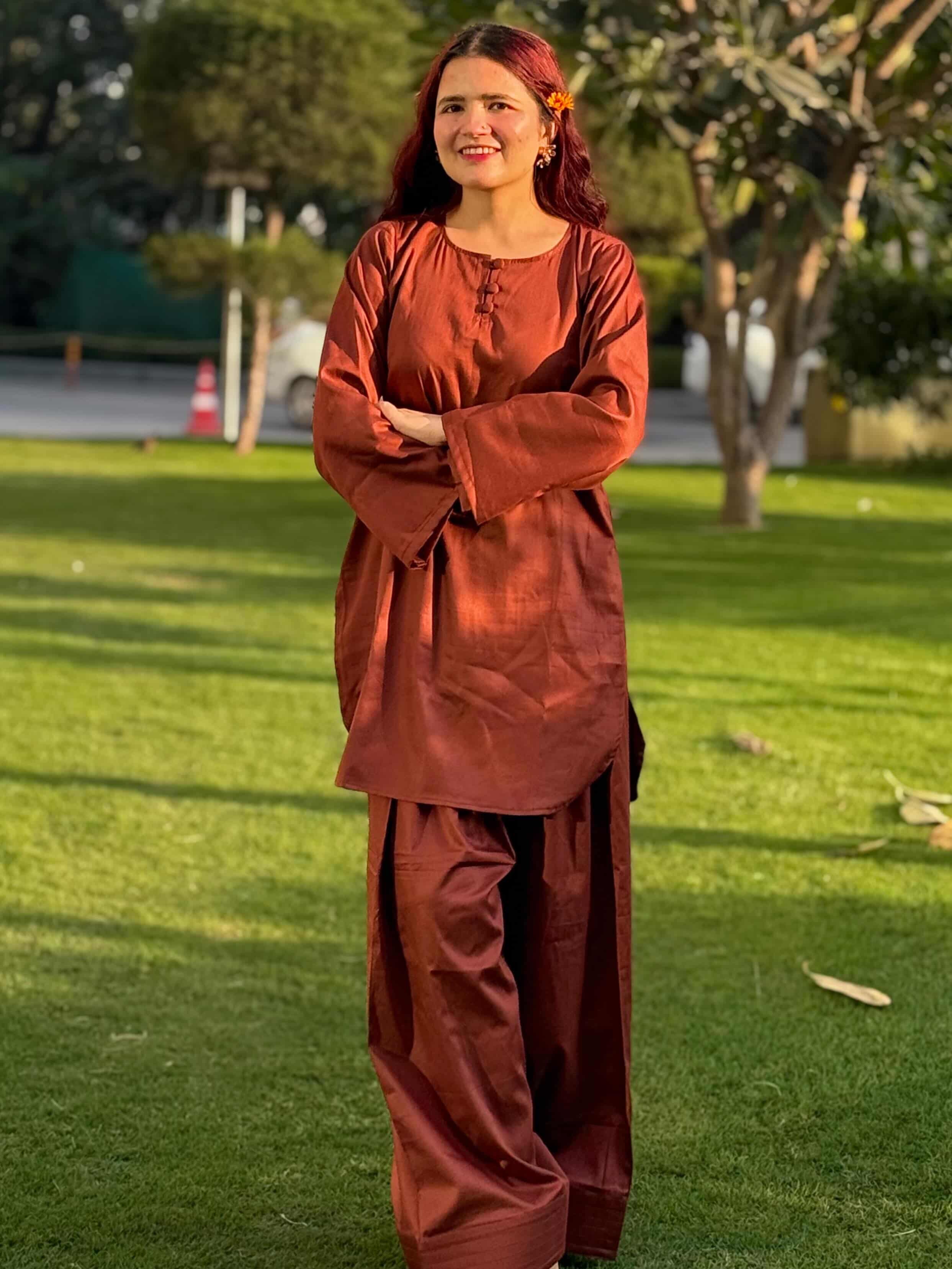 Farshi Suit – Cotton Satin – Brown Mocha | Elegant Festive & Casual Wear Set