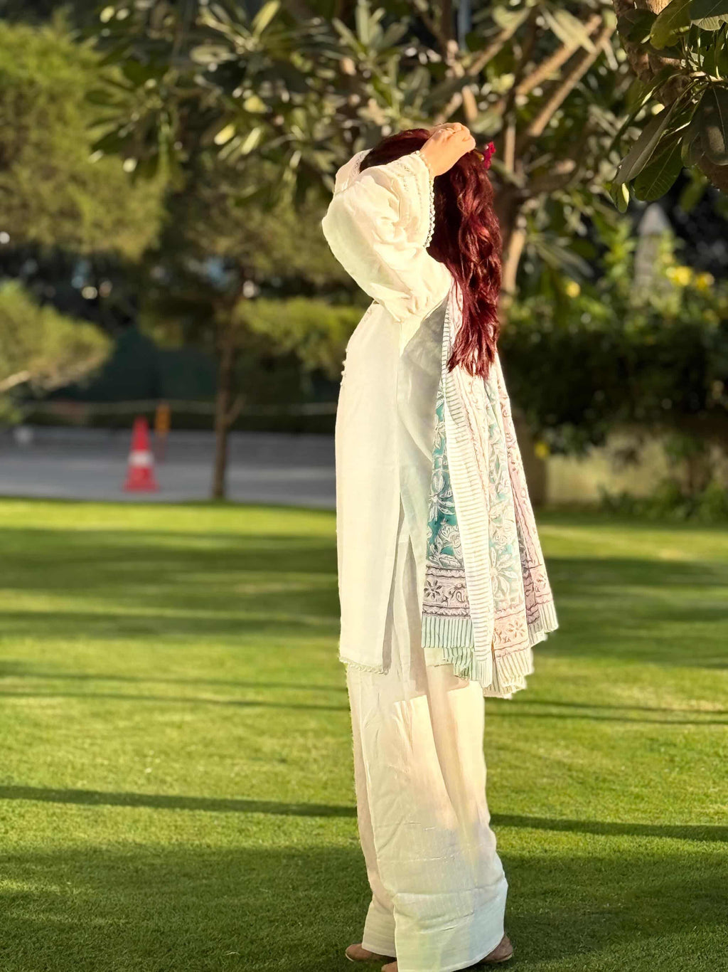 Off-White Lace Work Farshi Suit with Cotton Dupatta