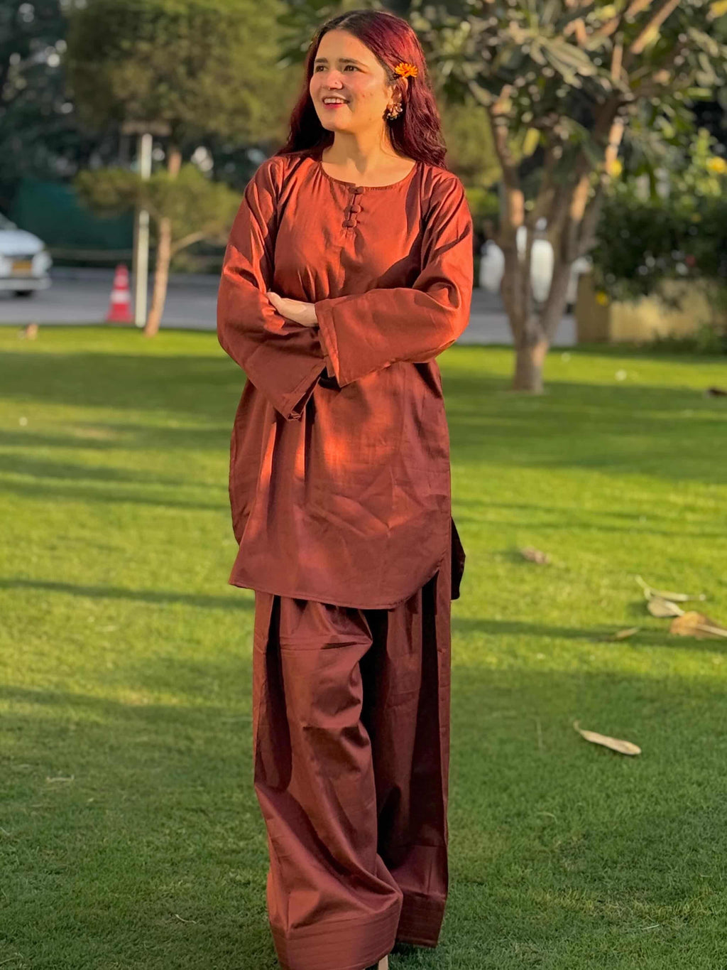 Farshi Suit – Cotton Satin – Brown Mocha | Elegant Festive & Casual Wear Set