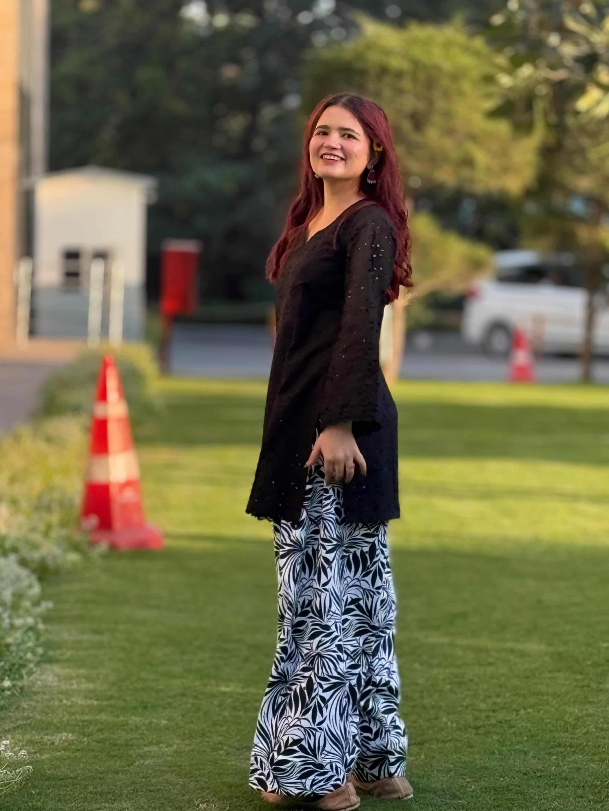 🖤 Farshi Suit – Black Hakoba Cotton Kurta with Printed Poplin Cotton Bottom