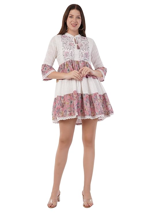 Boho Floral Schiffli A-Line Mini Dress