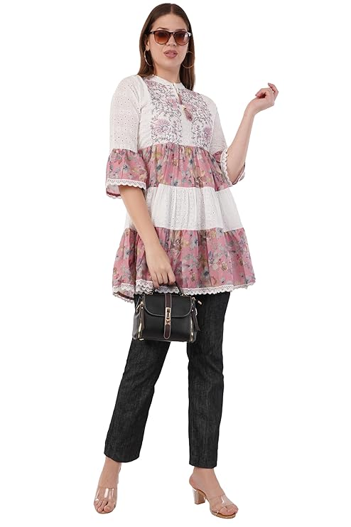 Boho Floral Schiffli A-Line Mini Dress