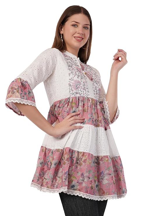Boho Floral Schiffli A-Line Mini Dress