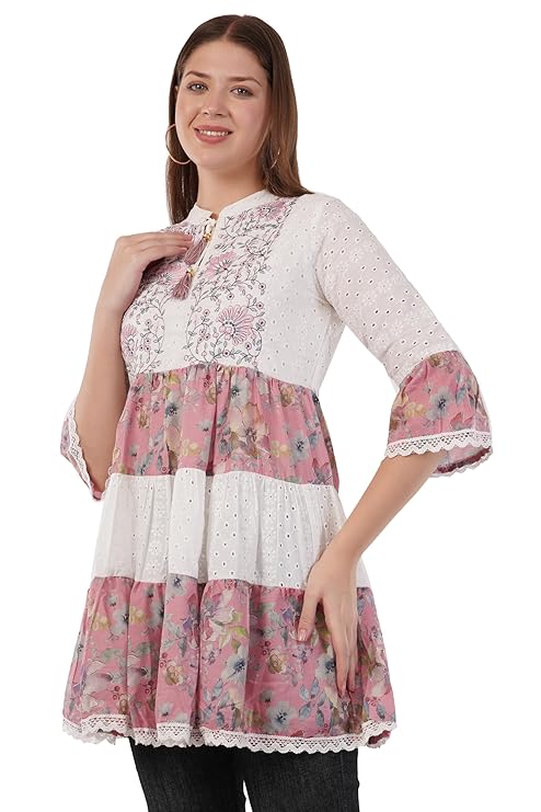Boho Floral Schiffli A-Line Mini Dress