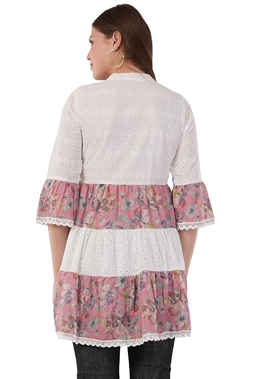 Boho Floral Schiffli A-Line Mini Dress