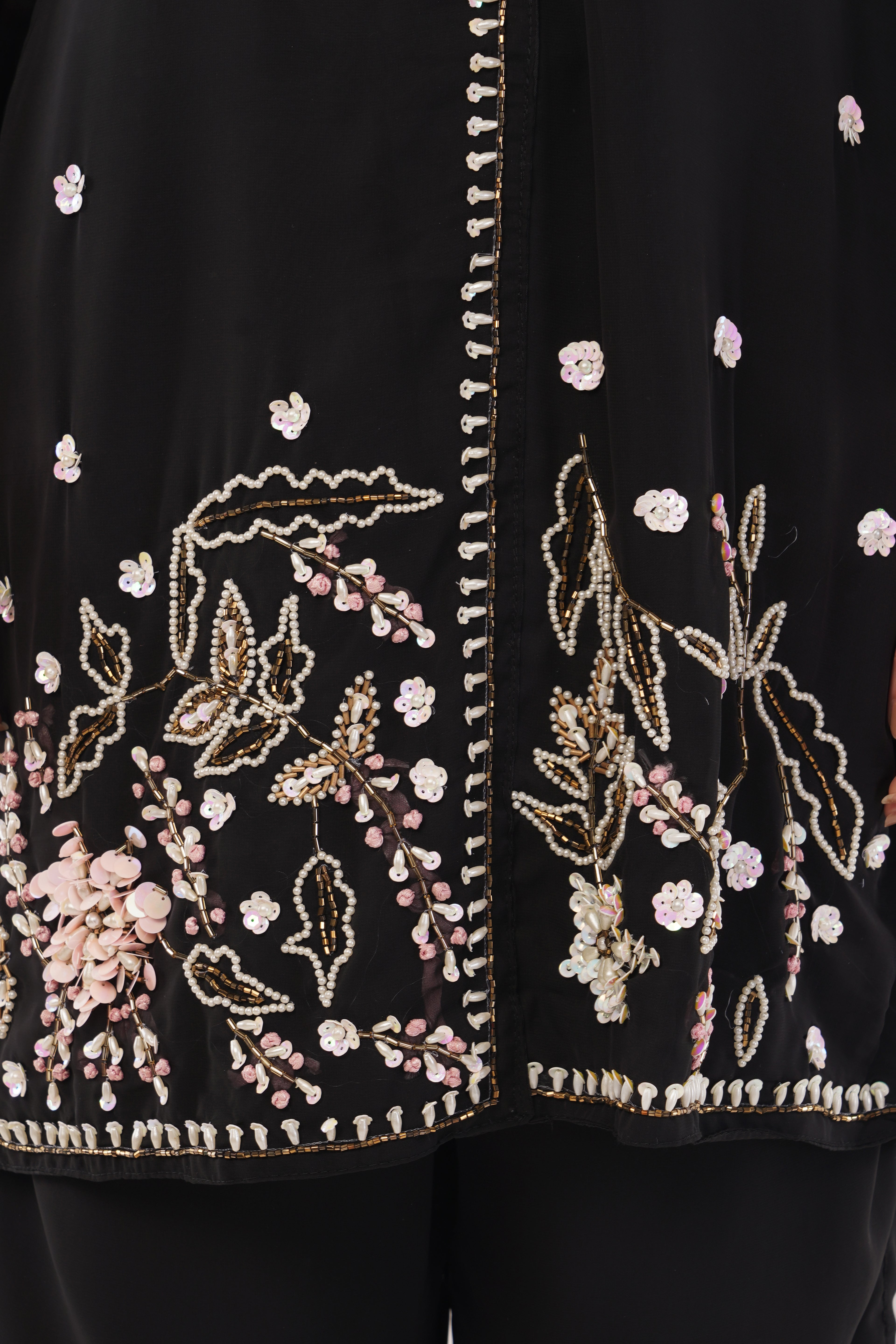 Black Pure Georgette Hand-Embroidered Cord Set | Festive & Party Wear Ethnic Suit Set