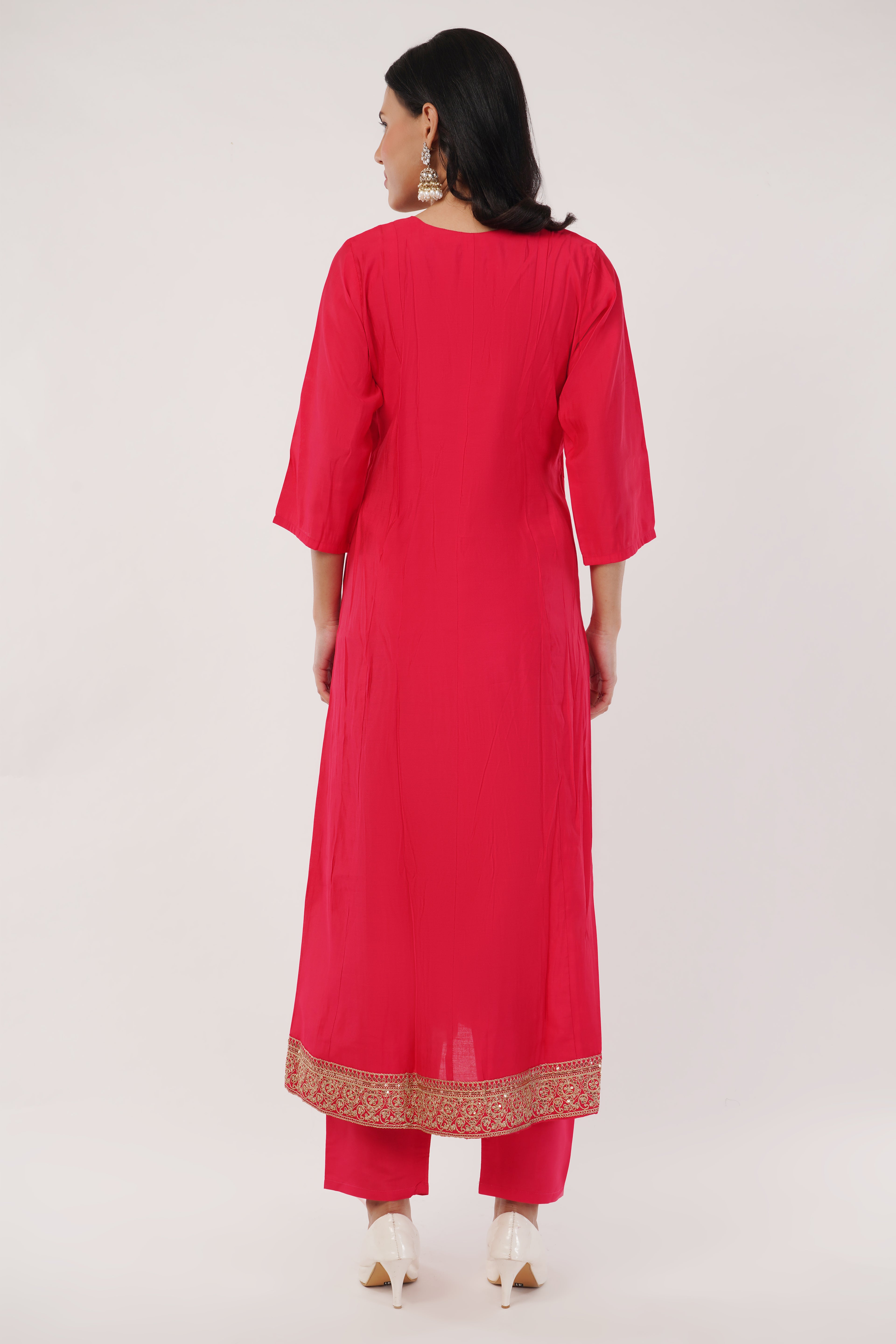 Red Rayon Blend A-Line Suit