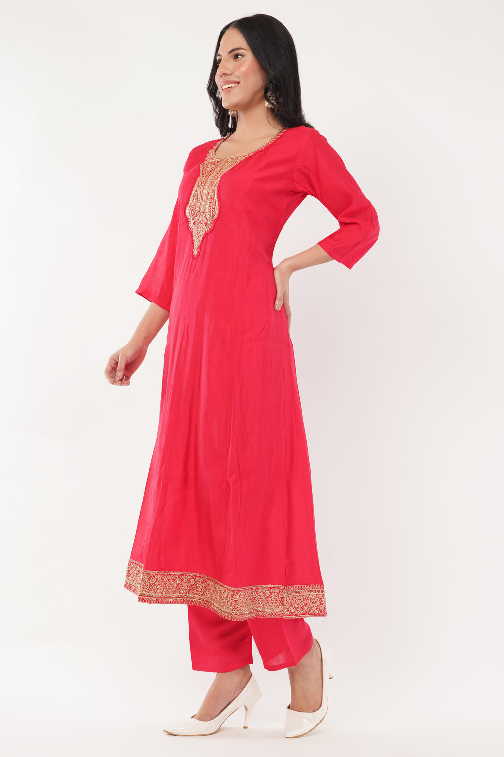 Red Rayon Blend A-Line Suit