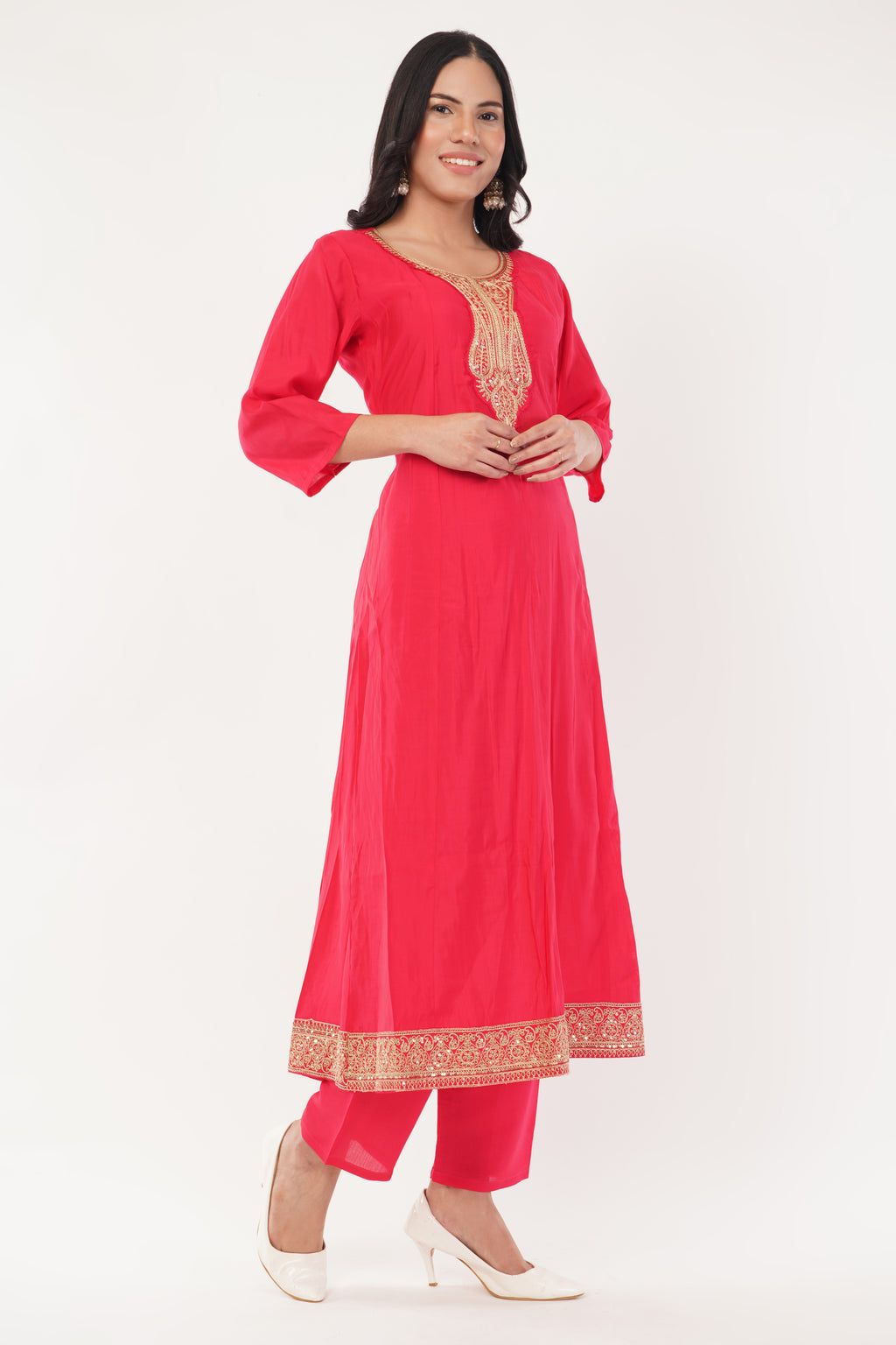 Red Rayon Blend A-Line Suit