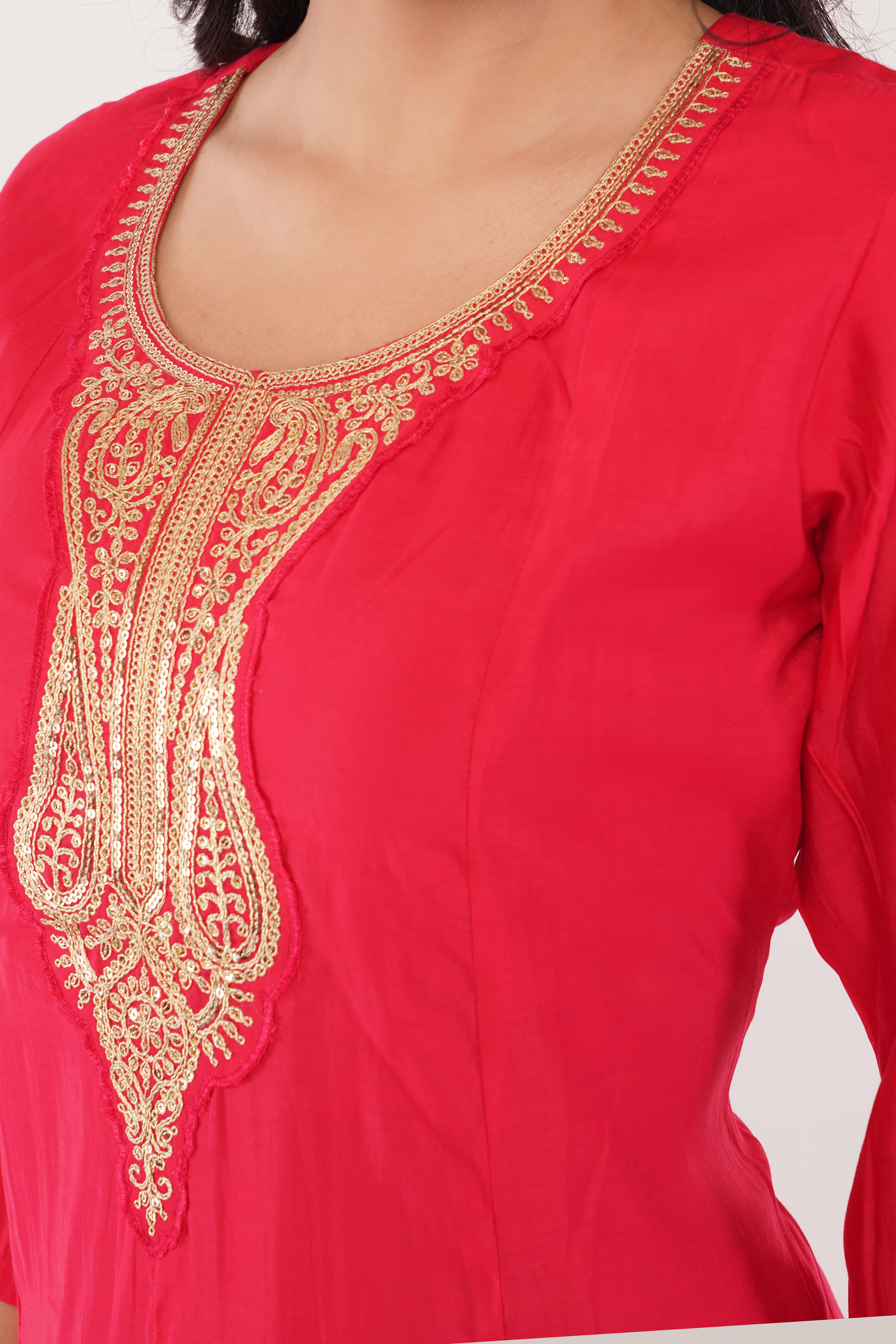 Red Rayon Blend A-Line Suit