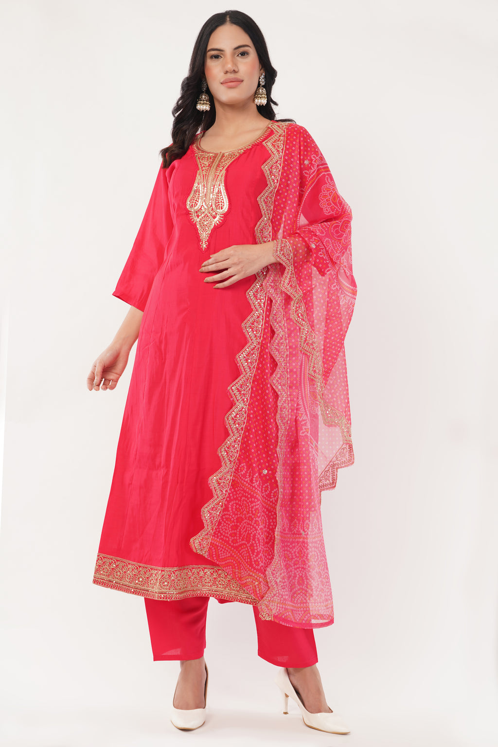 Red Rayon Blend A-Line Suit