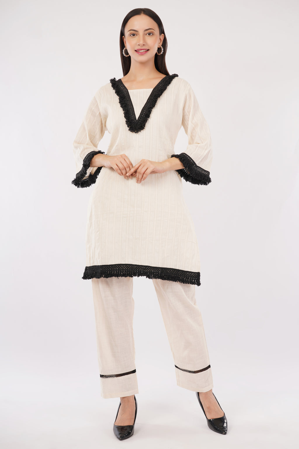 Pakistani Styled Cord Set | Pure Cotton with Lace Work