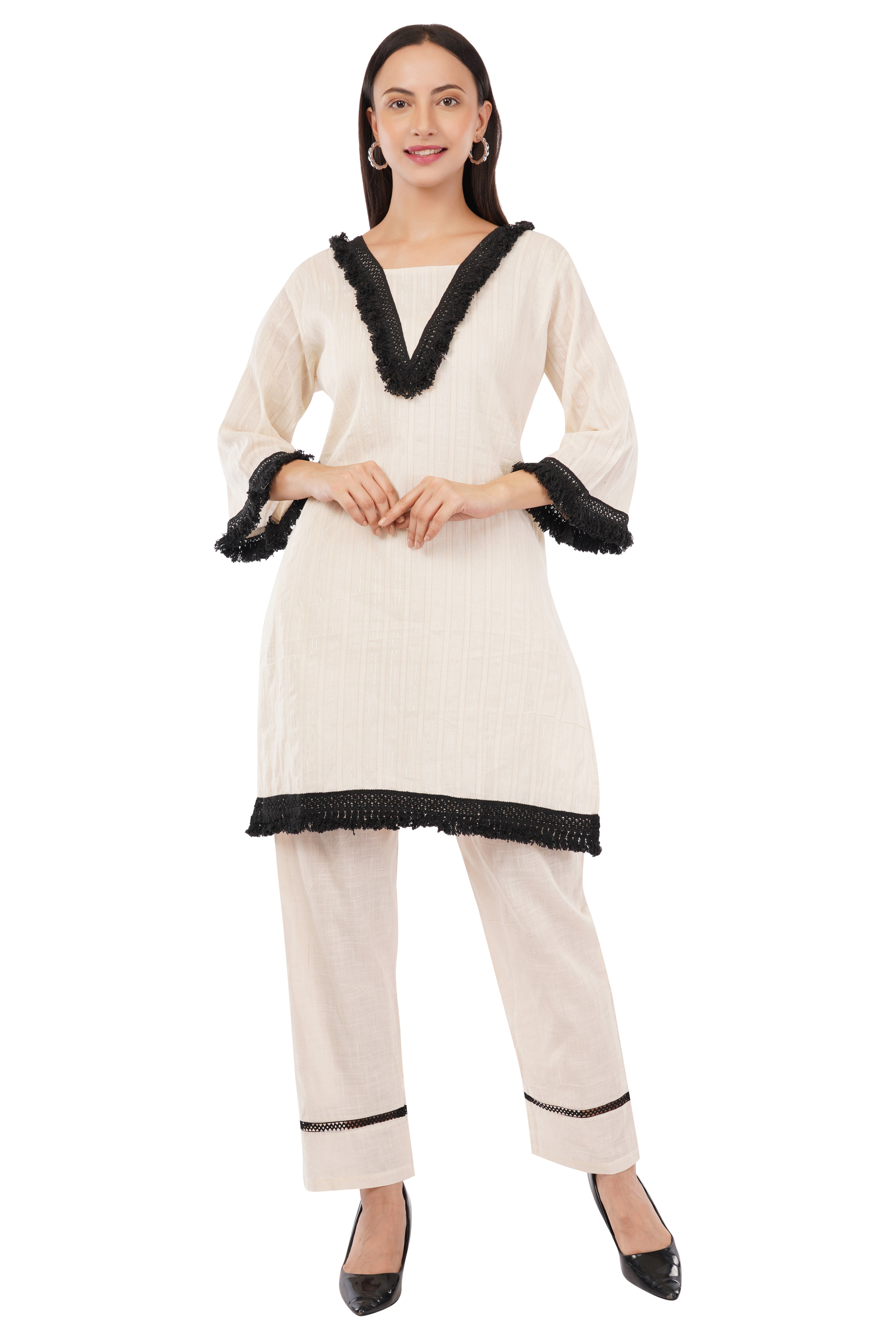 Pakistani Styled Cord Set | Pure Cotton with Lace Work