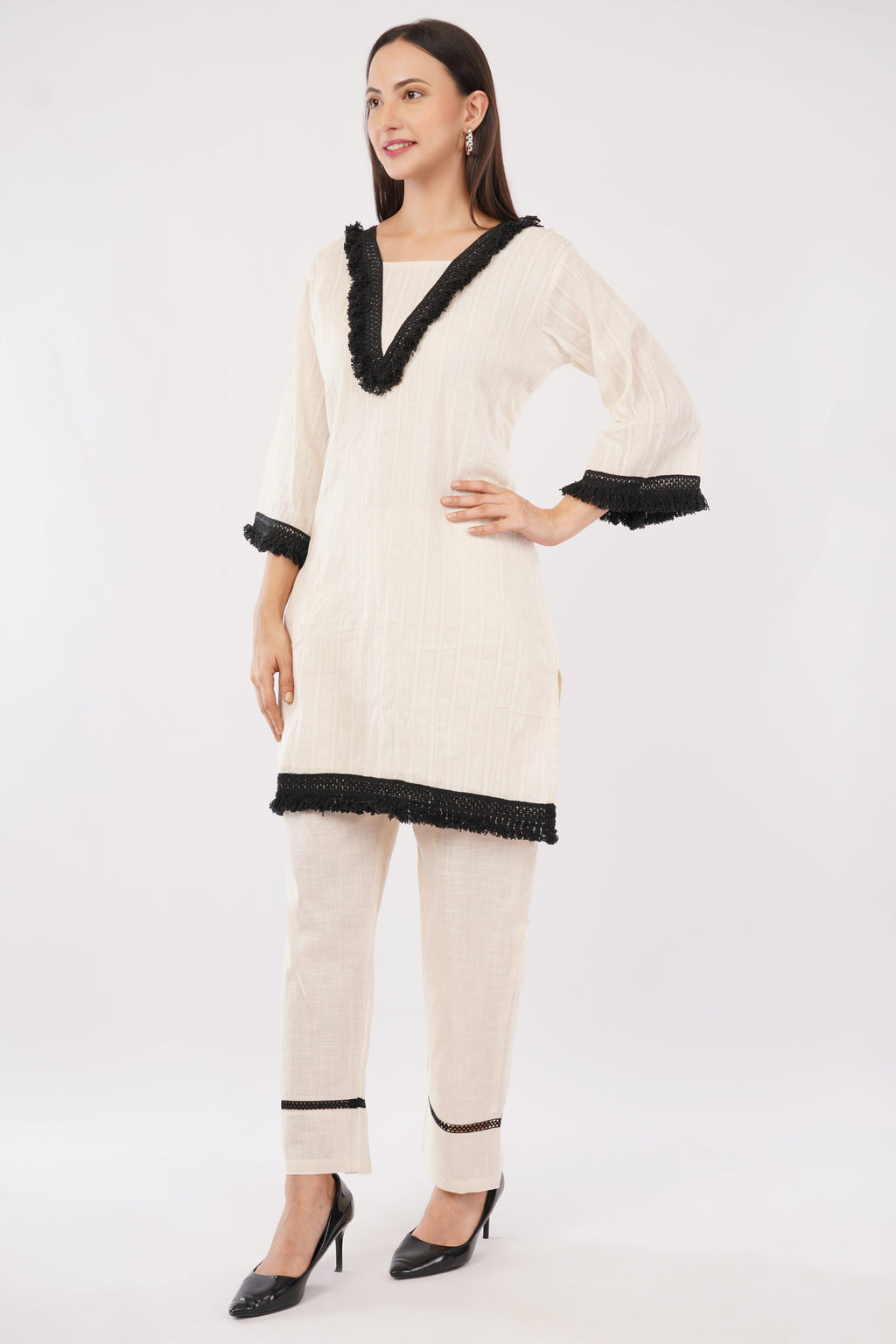 Pakistani Styled Cord Set | Pure Cotton with Lace Work