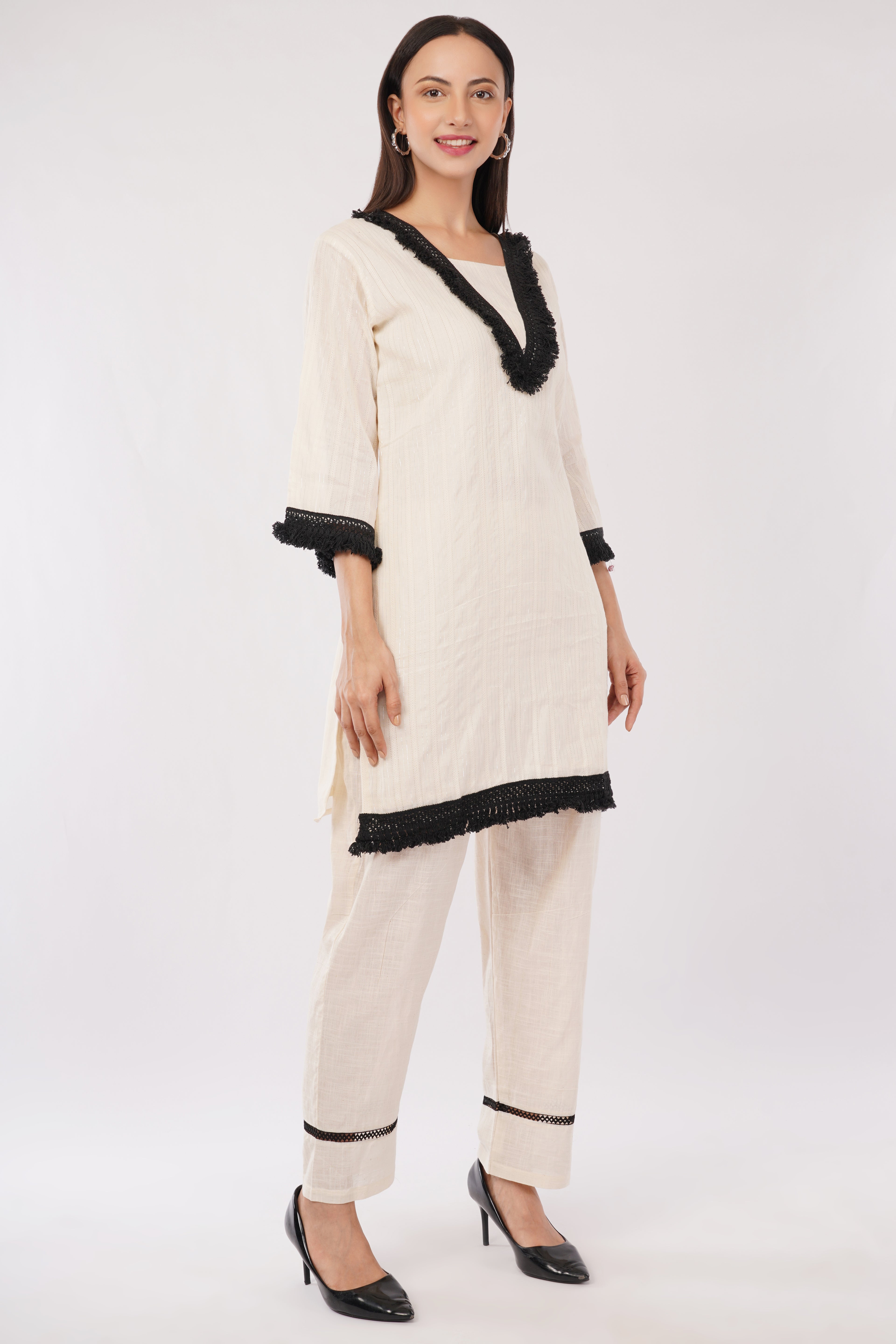 Pakistani Styled Cord Set | Pure Cotton with Lace Work