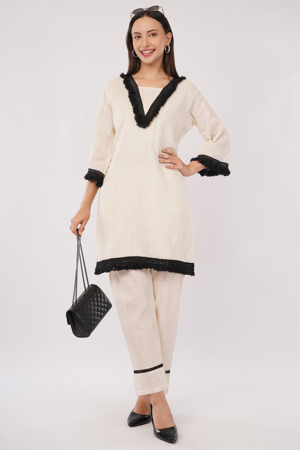 Pakistani Styled Cord Set | Pure Cotton with Lace Work