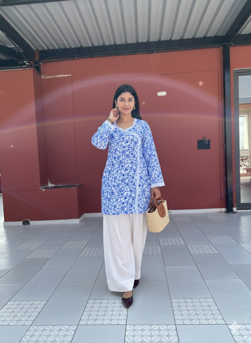 Blue Floral Farshi Suit Set – Elegant Everyday Luxury