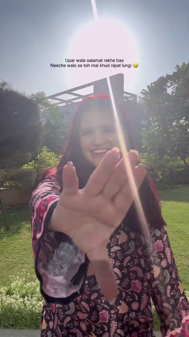 Luxury Pashmina Blend Winter Kurti | Black & Pink Floral Print | Warm & Elegant